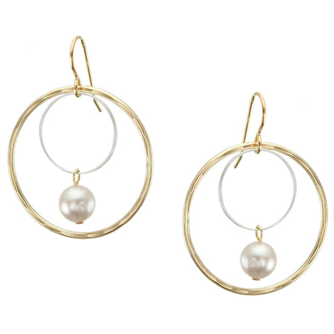 Large Wire Rings with Cream Pearl Drop Earring
