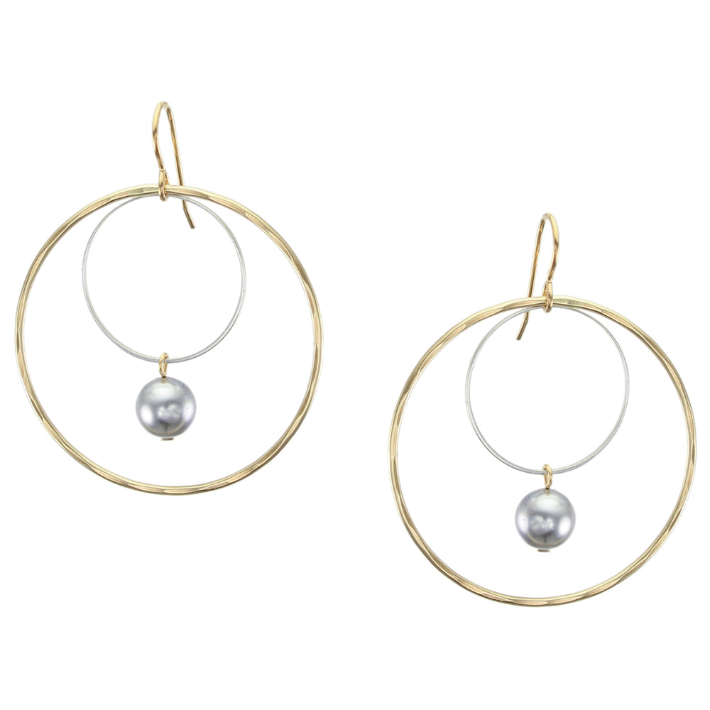 Extra Large Wire Rings with Grey Pearl Drop Earring