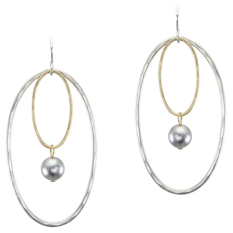 Large Oval Wire Rings with Grey Pearl Drop Earring