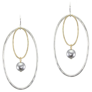 Large Oval Wire Rings with Grey Pearl Drop Earring