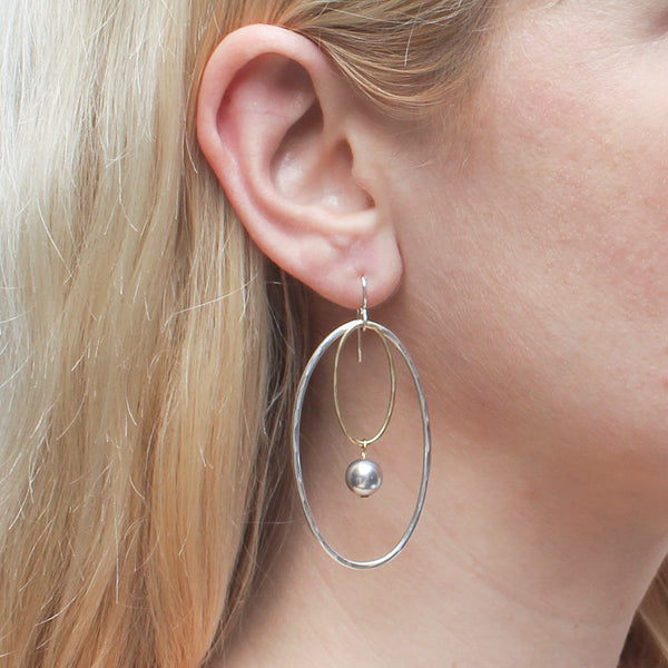 Large Oval Wire Rings with Grey Pearl Drop Earring