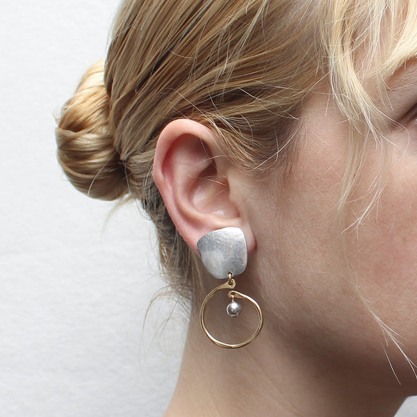 Tapered Square with Large Hammered Spiral and Grey Pearl Clip or Post Earring