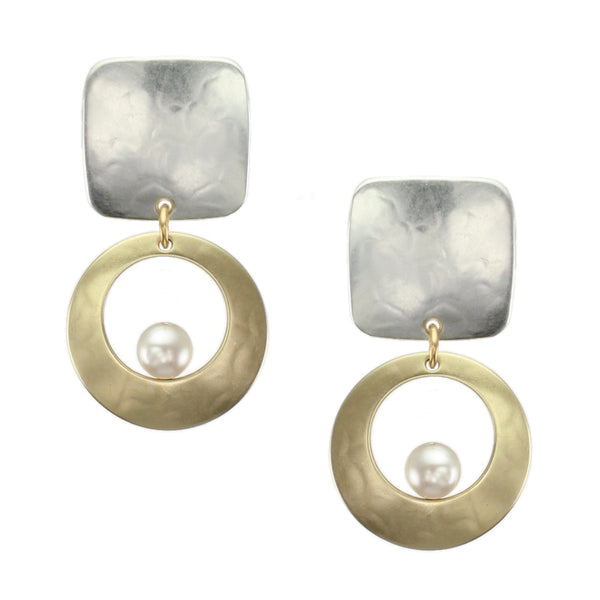 Brass and SilverPost or Clip on Pearl Earrings