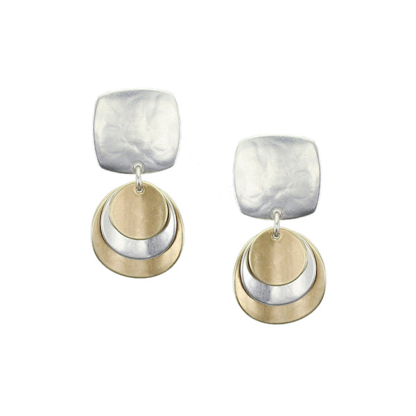 Small Rounded Square with Layered Convex Discs Earring