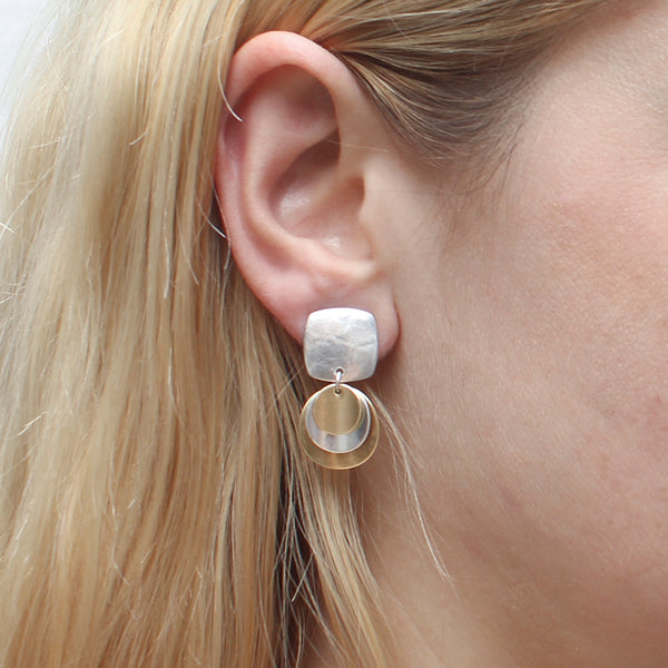 Small Rounded Square with Layered Convex Discs Earring
