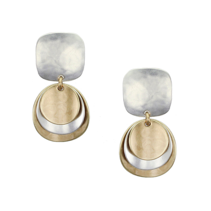Medium Rounded Square with Layered Convex Discs Earring