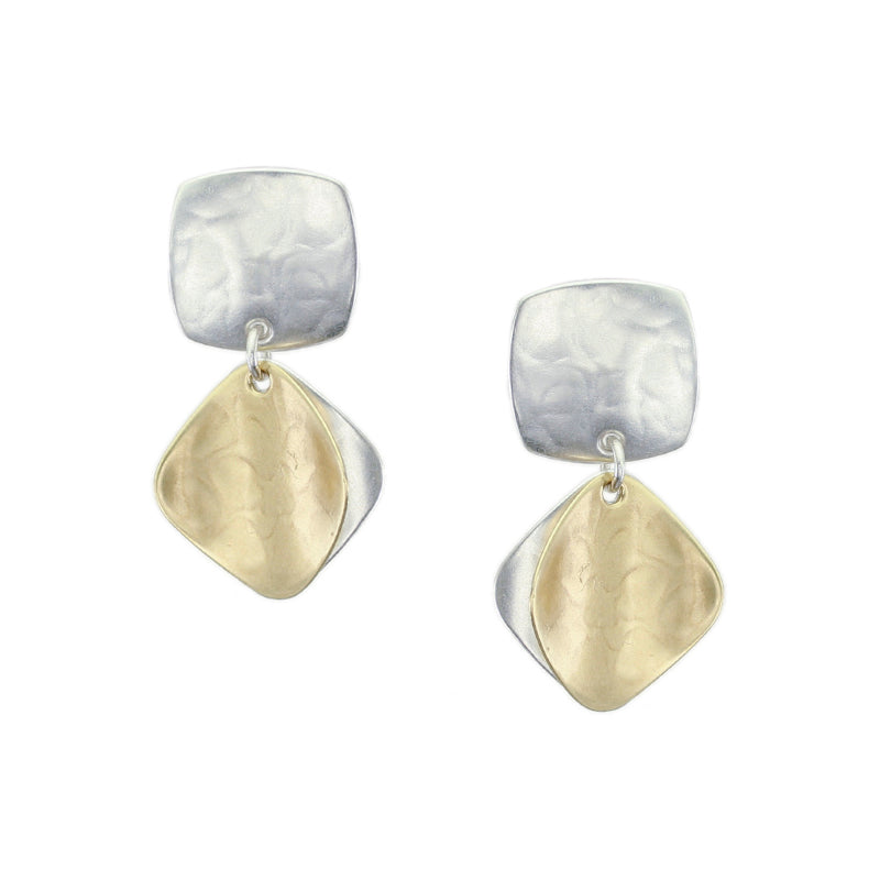 Rounded Square with Back to Back Diamond Shapes Earring