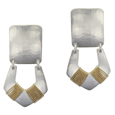 Medium Rounded Rectangle with Wire Wrapped Horseshoe Post or Clip Earring