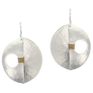 Dished Semi Circle with Overlapping Domed Semi Circle with Cutout and Wire Wrapping Wire Earring