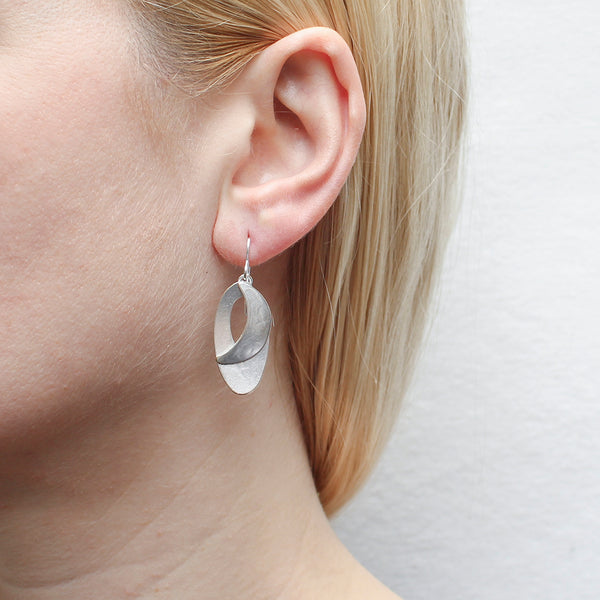 Dished Oval with Cutout and Domed Crescent Wire Earring