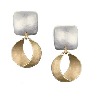 Rounded Square with Dished and Domed Crescents Post or Clip Earring