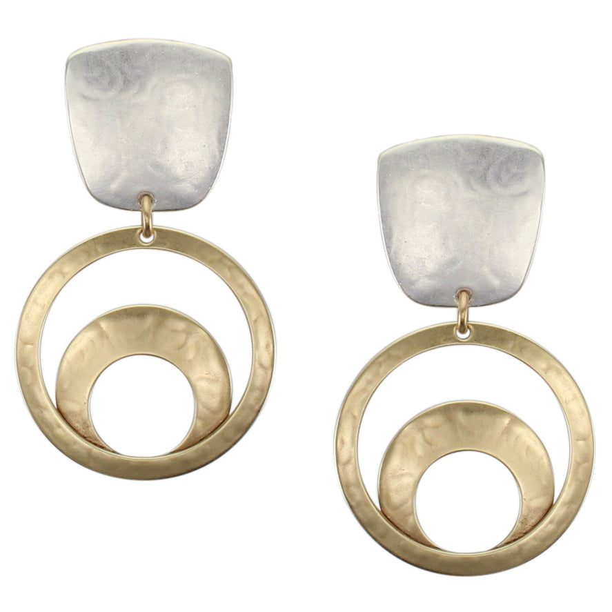 Tapered Square with Medium Ring Sunrise Post or Clip Earring