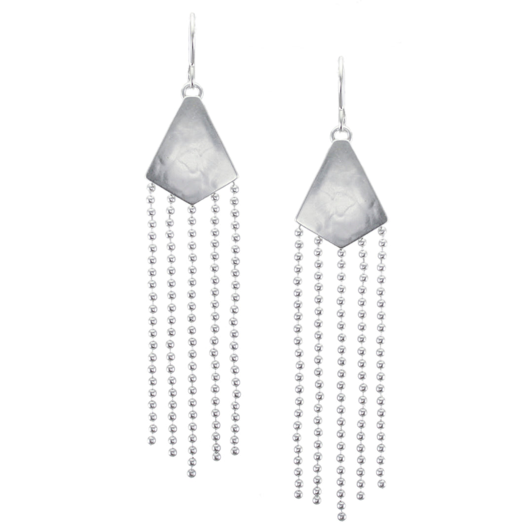 Diamond Shape with Long Ball Chain Fringe Wire Earring