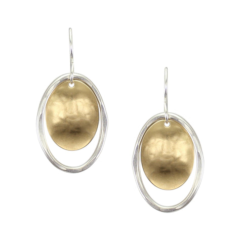Medium Oval Disc with Wave Texture and Hammered Wire Oval Earring