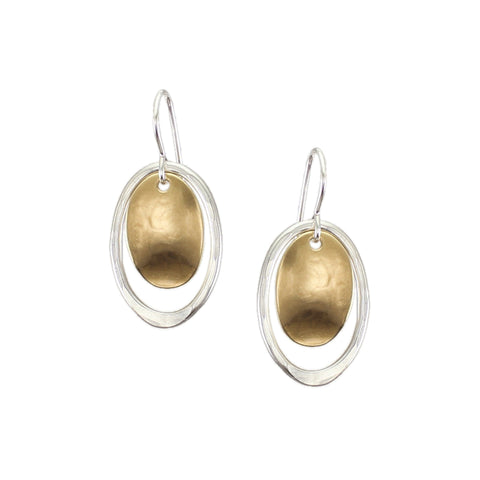 Small Oval Disc with Wave Texture and Hammered Oval Wire Earring