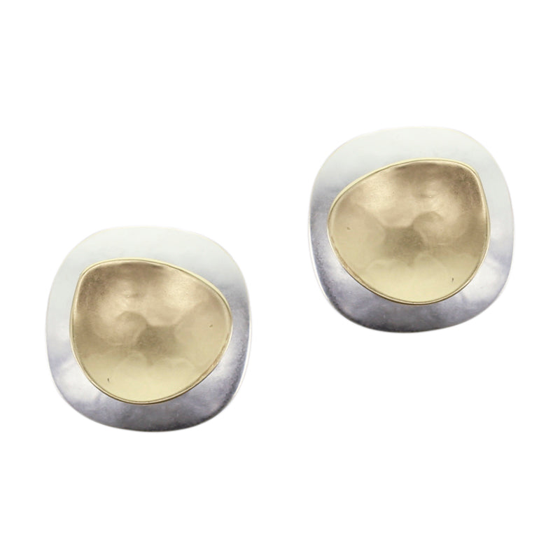 Domed Rounded Square with Dished Organic Shape Post or Clip Earring