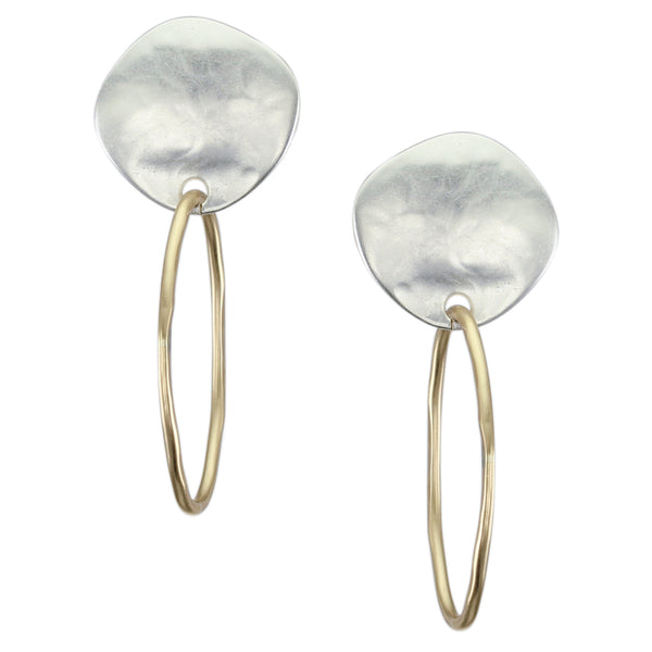 Organic Disc with Wave Texture with Wire Hoop Post or Clip Earring