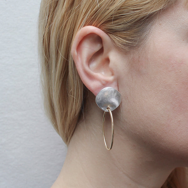 Organic Disc with Wave Texture with Wire Hoop Post or Clip Earring