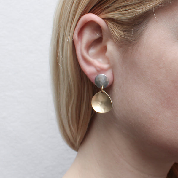 Small Hammered Disc with Organic Teardrop Post Earring