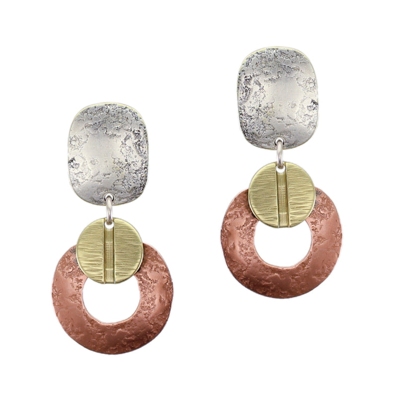 Oval with Textured Disc and Wide Ring Post or Clip Earring