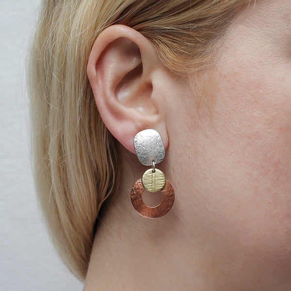 Oval with Textured Disc and Wide Ring Post or Clip Earring