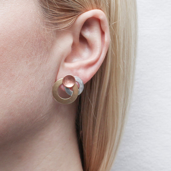 Medium Layered Rings with Dished Disc Post Earring