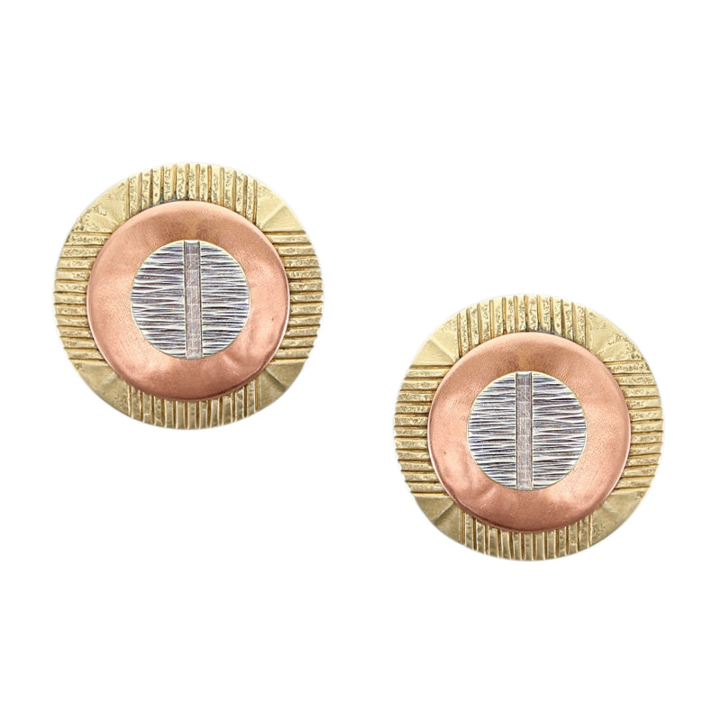 Layered Textured Discs Post or Clip Earring