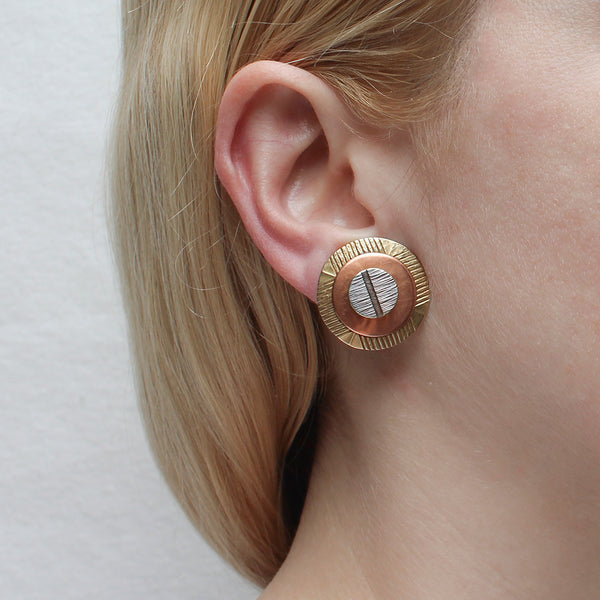 Layered Textured Discs Post or Clip Earring