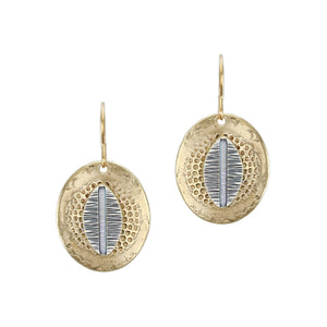 Patterned Leaf with Textured Oval Wire Earring
