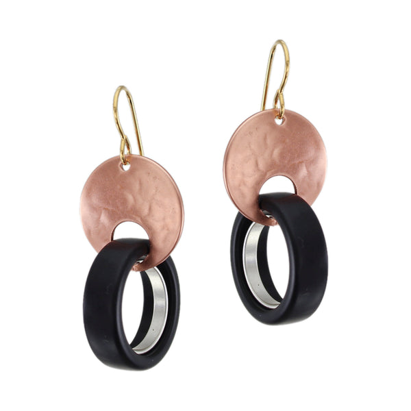 Cutout Disc with Black and Silver Rings Wire Earring
