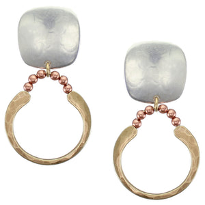 Rounded Square and Wire Semi-Circle with Beads Earring