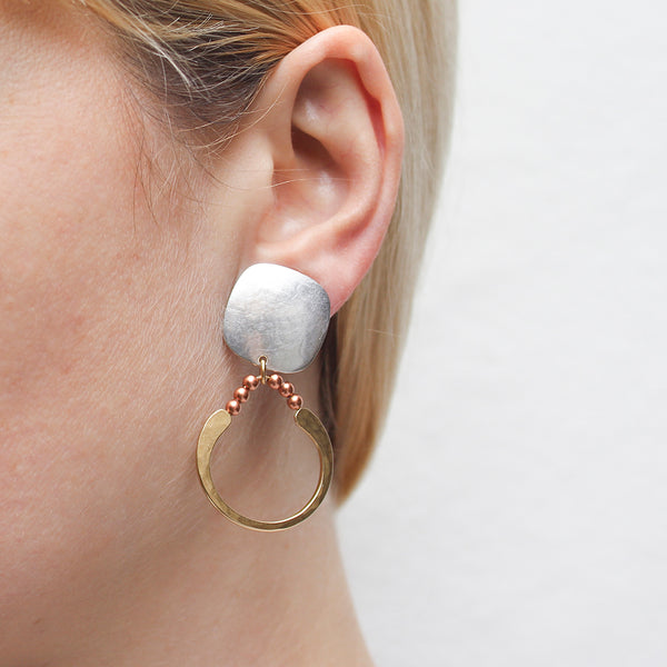 Rounded Square and Wire Semi-Circle with Beads Earring