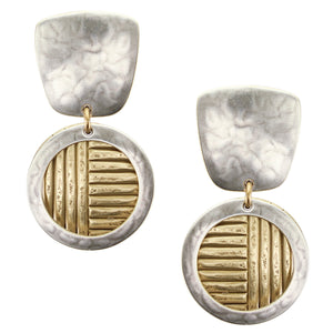 Tapered Square with Framed Textured Disc Post or Clip Earring