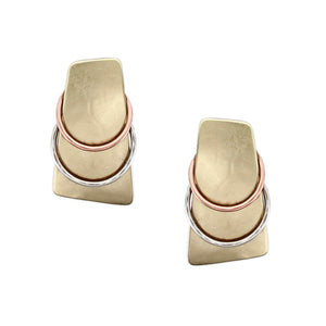 Large Tapered Rectangle and Wire Rings Clip or Post Earring