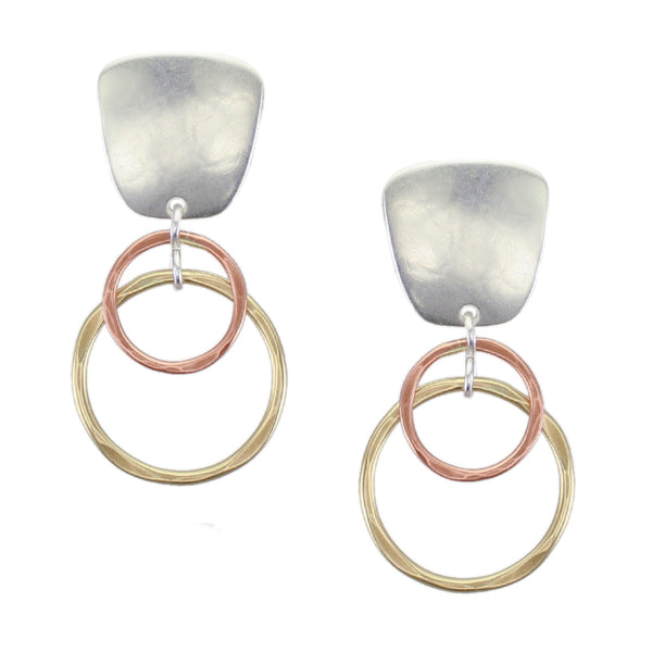 Tapered Square with Double Wire Rings Clip and Post Earring