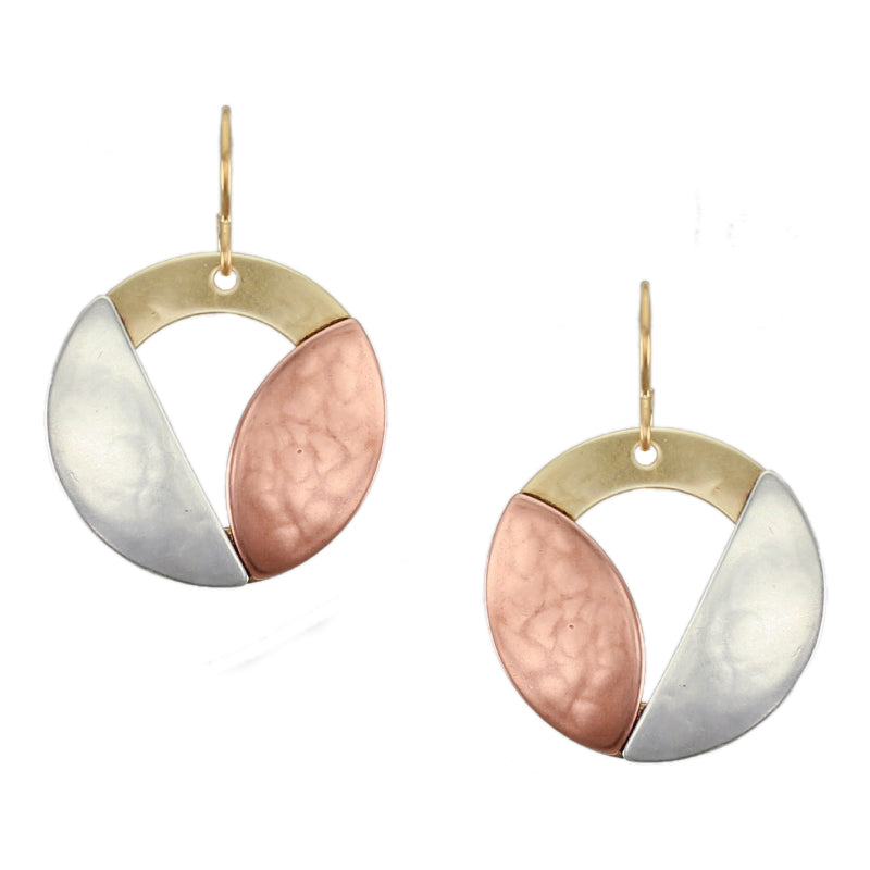 Cutout Disc with Semi Circle and Leaf Wire Earring