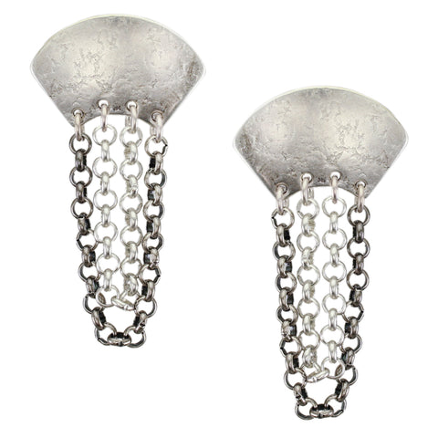Textured Fan with Chain Loops Post Earring