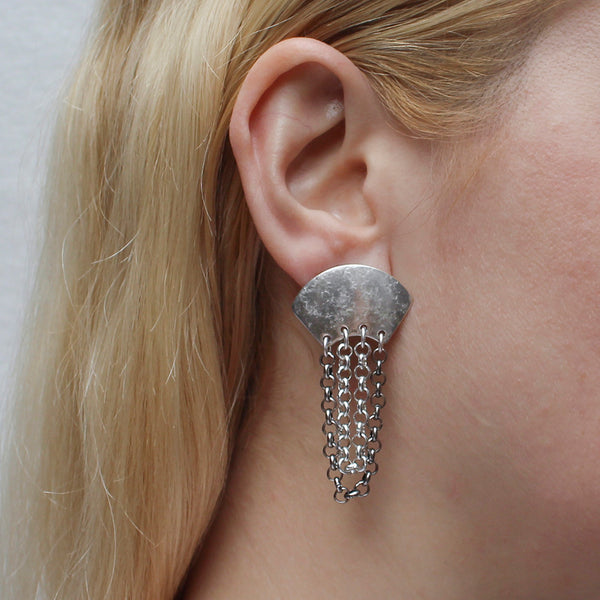 Textured Fan with Chain Loops Post Earring