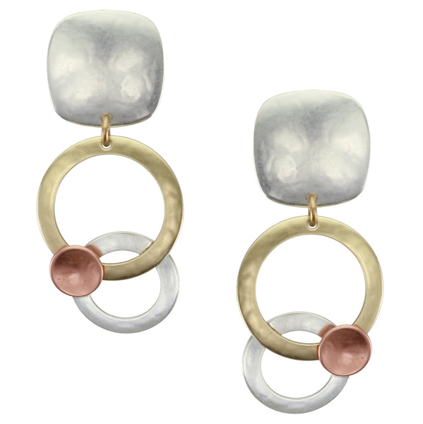 Large Rounded Square and Layered Rings with Disc Clip or Post Earring