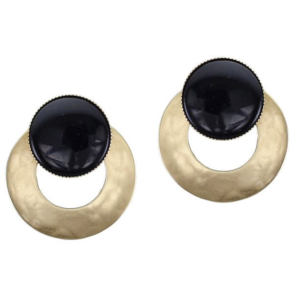 Large Black Cabochon with Wide Ring Earring