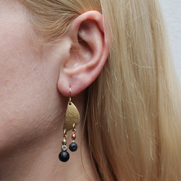 Textured Fin with Black and Metal Beads Wire Earring