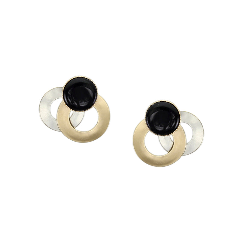 Small Layered Rings with Black Cabochon Post Earring