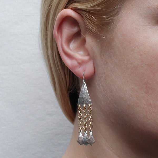 Hammered Triangle with Chains and Textured Diamond Shapes Wire Earring