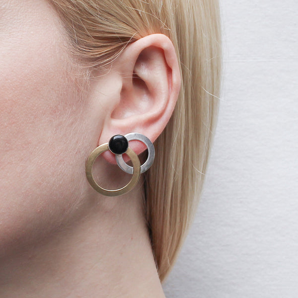 Large Layered Rings with Black Cabochon Post Earring