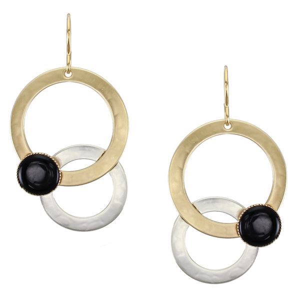 Large Layered Rings with Black Cabochon Wire Earring