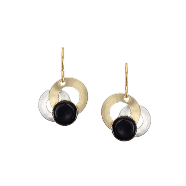 Small Layered Rings with Black Cabochon Wire Earring