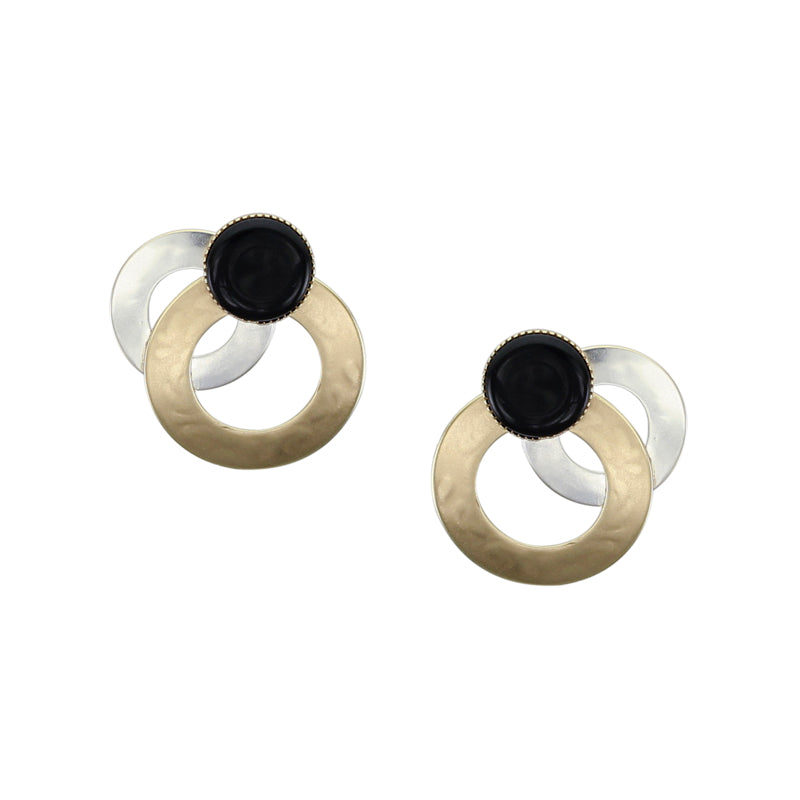 Medium Layered Rings with Black Cabochon Post Earring