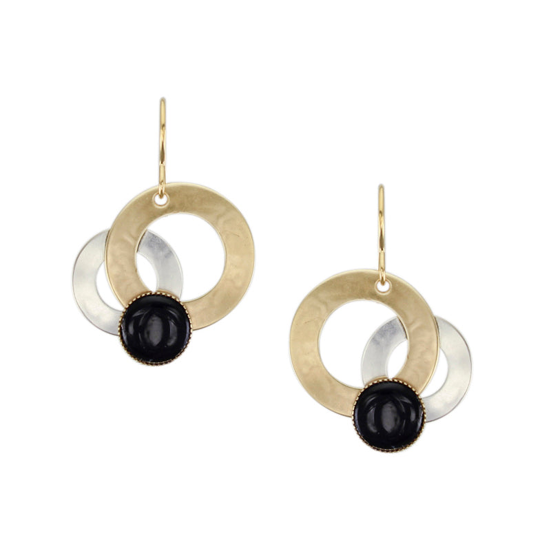 Medium Layered Rings with Black Cabochon Wire Earring