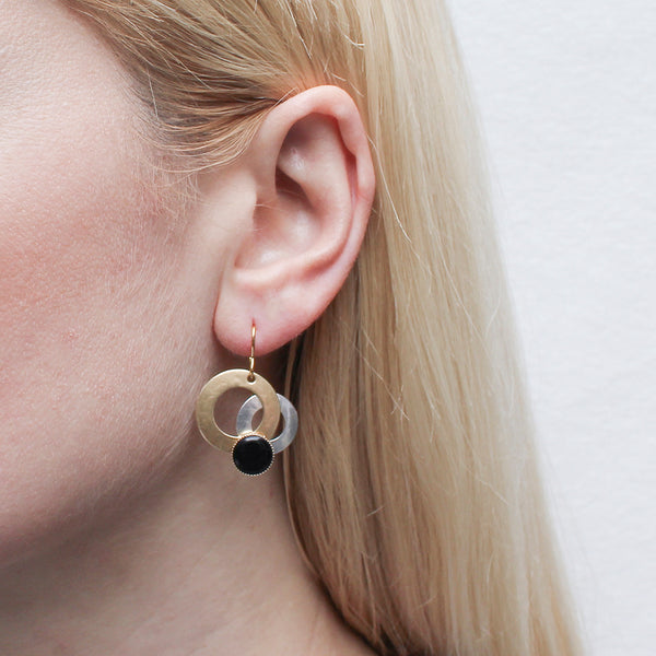Medium Layered Rings with Black Cabochon Wire Earring