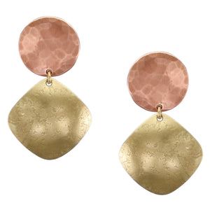 Medium Hammered Disc with Textured Rounded Square Post or Clip Earring